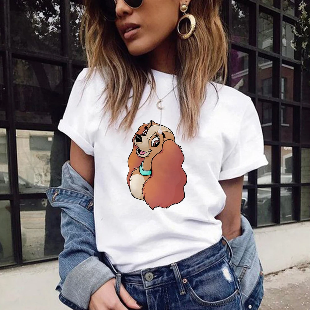 

Женская футболка для девушек Harajuku Lady and The Tramp Dogs, Графические Топы, милые любимые искусства, Прямая поставка