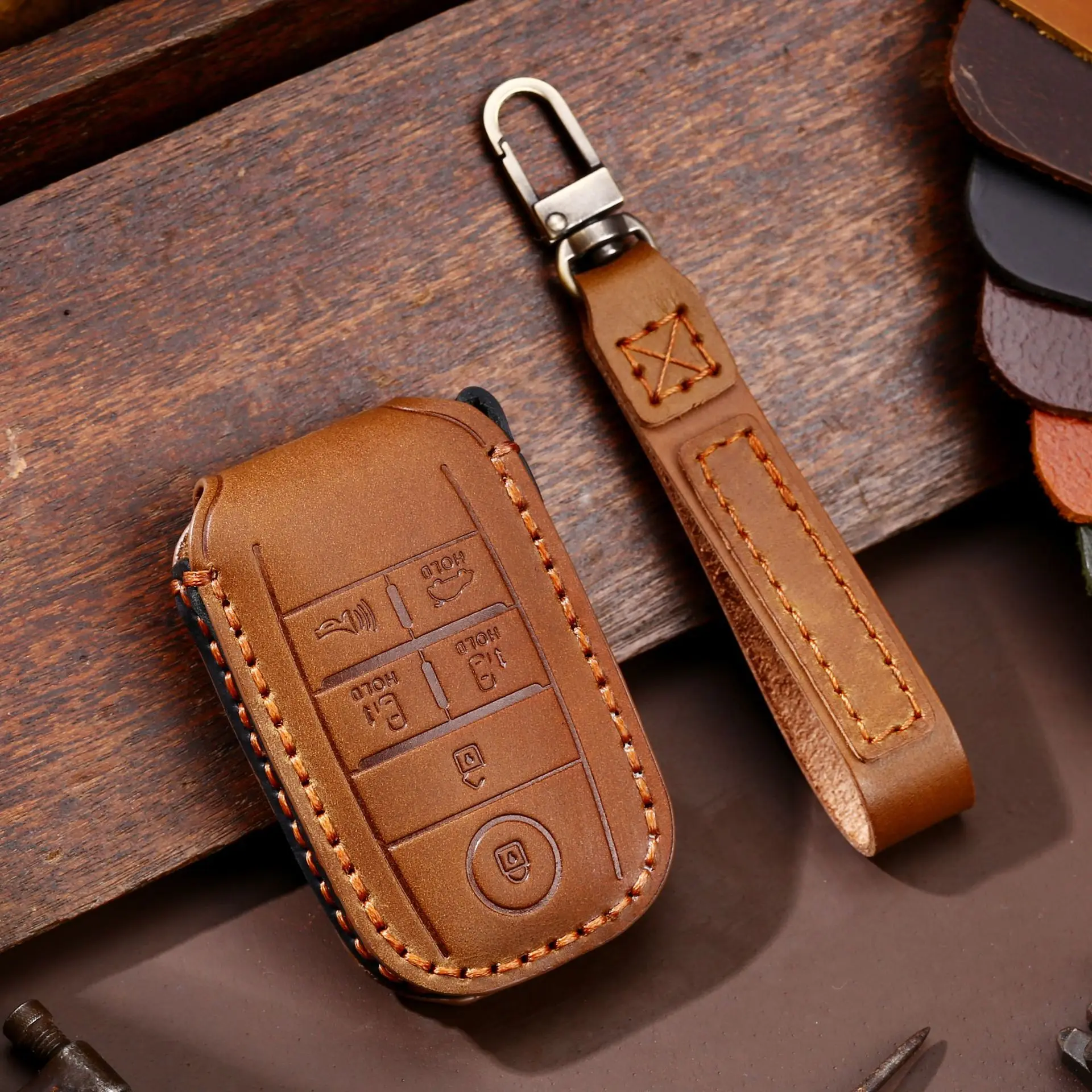 Crazy Horse Leather 6 Button Smart Key Case Cover For Kia Sedona/Grand/Carnival/Sorento Rio 3 K2 K3 Ceed Cerato Sportage 4 Pican