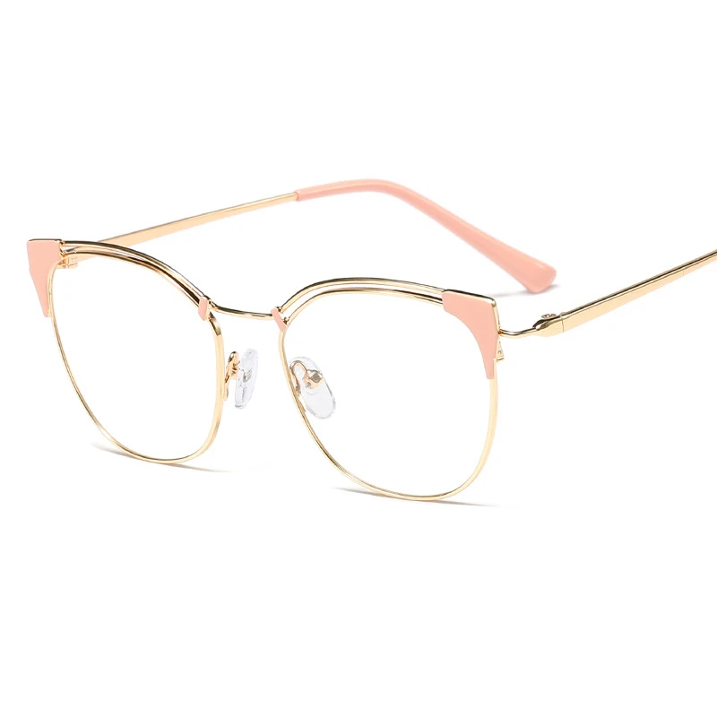 Transparent Women's Metal Wire Rim cat eye glasses Fashionable Spectacle Frame points zero Prescription Eyeglasses Frame Sexy