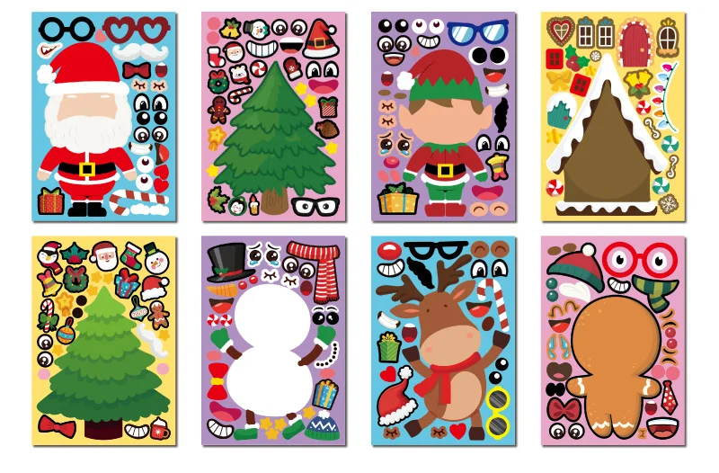 

2021 Korean version of new Kawaii children's cartoon christmas DIY sticker Santa Claus Snowman cute expression sticker