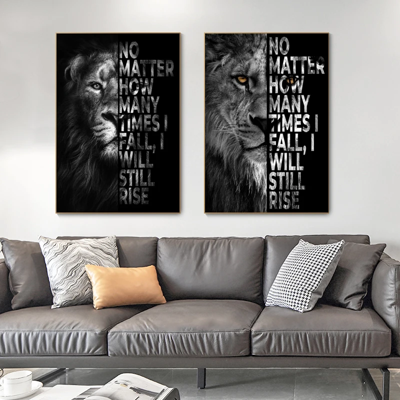 

Africa Lion Letter Motivational Quote Canvas Paintings Black and White Posters and Print Wall Art Pictures for Living Room Decor