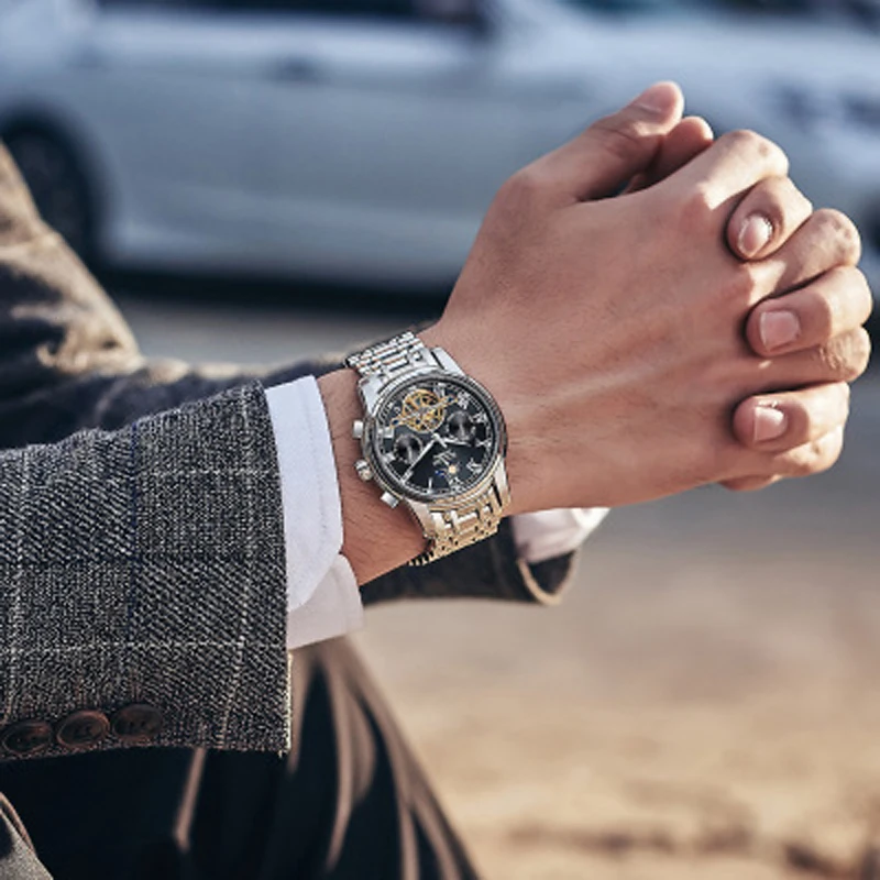 Роскошные мужские механические часы SOLLEN автоматические многофункциональные