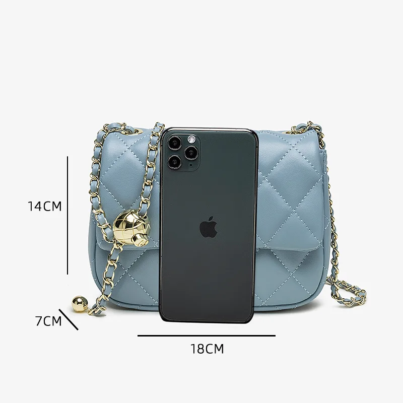 

Cowhide Handbags Square Fat Bag New Shoulder Messenger Chain Bag Fashion Small Fragrant Leather Bag Golden Ball Bag Designer Bag