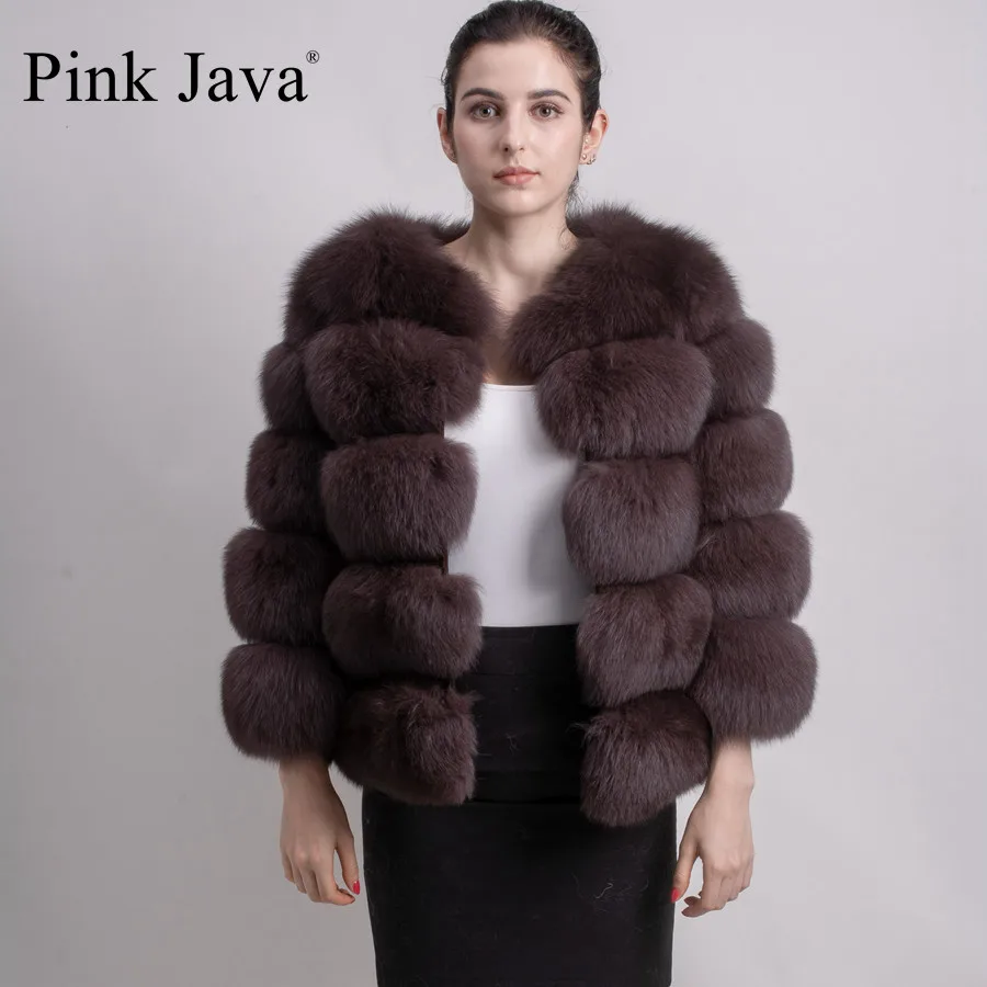 Розовая java QC8081 новая модель женская шуба из натурального Лисьего меха с длинными рукавами зимняя модная меховая одежда высокого качества