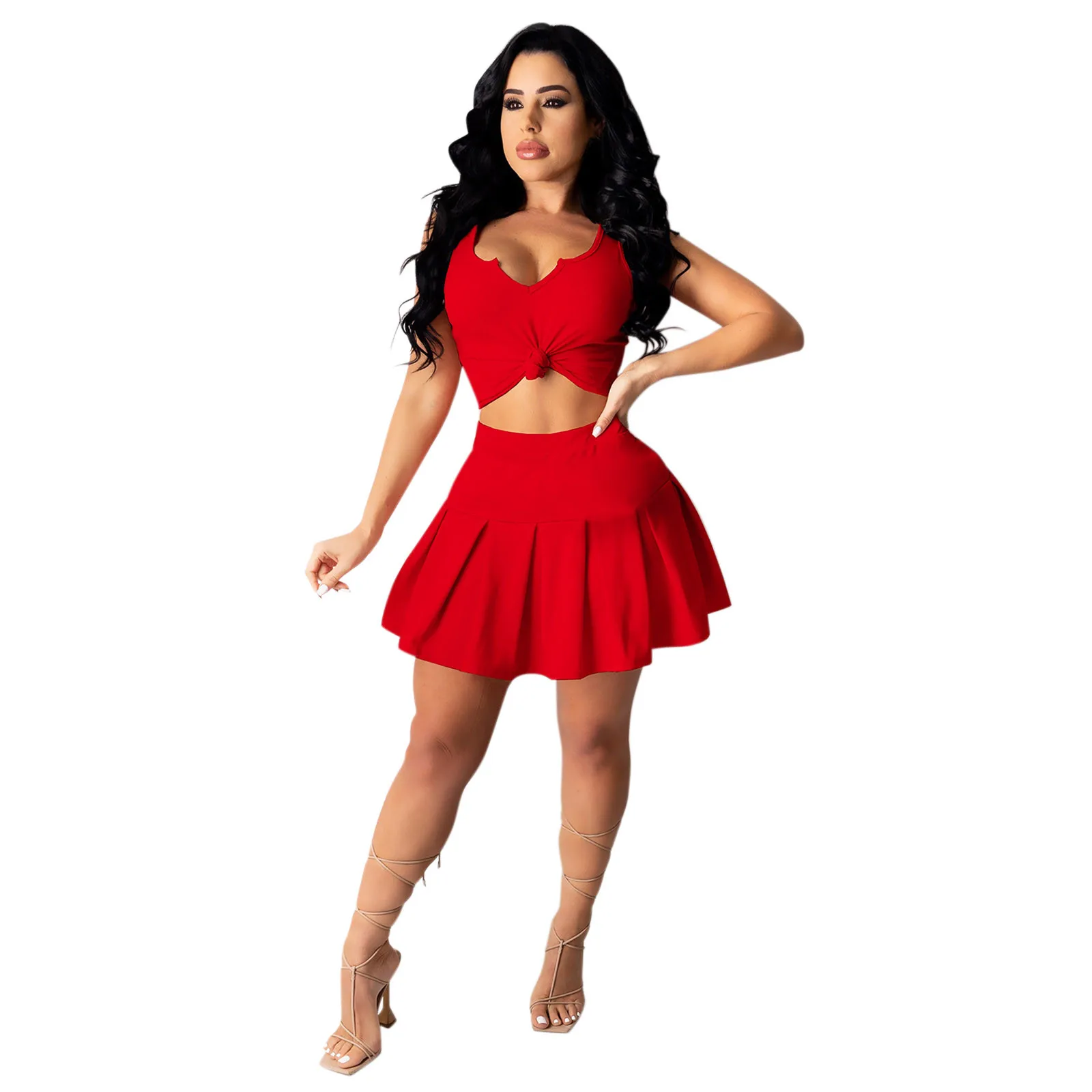 

Womens Sexy Two Piece Outfits Set Cami Crop Tops Ruffle Dress Suit Cropped Blazer Summer Two-piece Dress Vestito trajes mujer