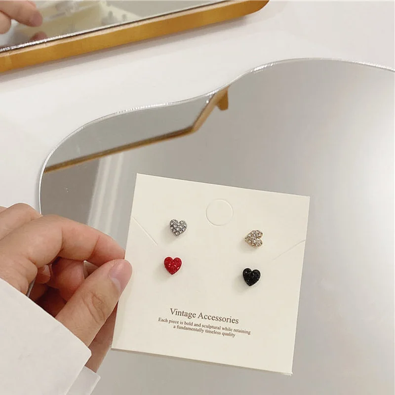 

Minar 4 Pieces/Set Sweet Multicolor Heart Stud Earrings Set for Women 2021 Fashion Shiny Rhinestones Love Small Earrings Gifts