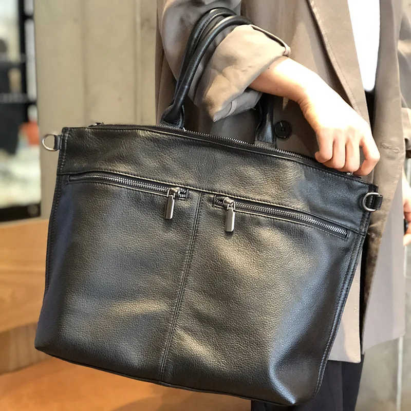 Business Briefcase Women Genuine Leather Tote Vintage Messenger Bag Man Laptop Office Bags Unisex Shoulder Bag Large Capacity