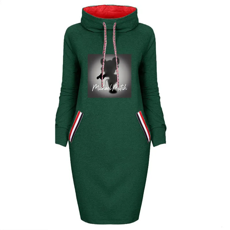 

Fall Dress Michacel Mitch Letter Print Mickey Mouse Fake Pocket Robe Femme High Collar Bodycon Dresses for Women 2021 Vintage