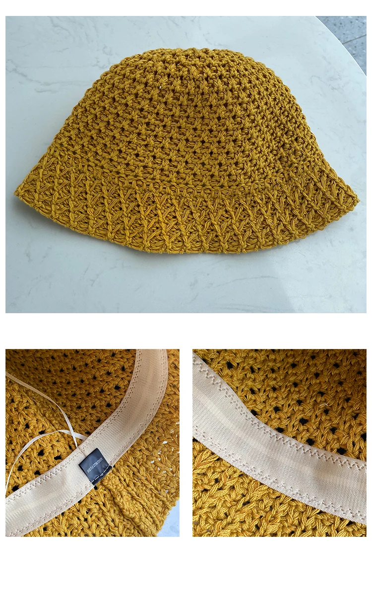 

2021 new niche style hollow bucket hat female summer sun hat dome breathable sunshade fisherman hat straw hat bell tube hat