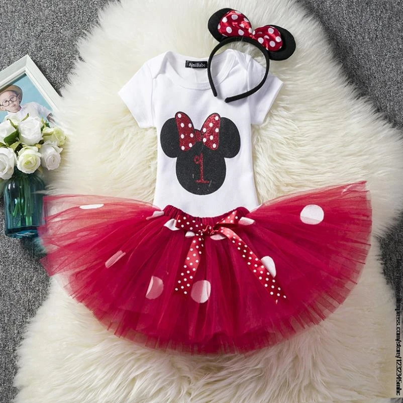 

Disney Kids Birthday Princess Party Dress Girls Infant Flower Children Minnie jacket +Dresses +Scarf 3pcs Baby Girls Clothes