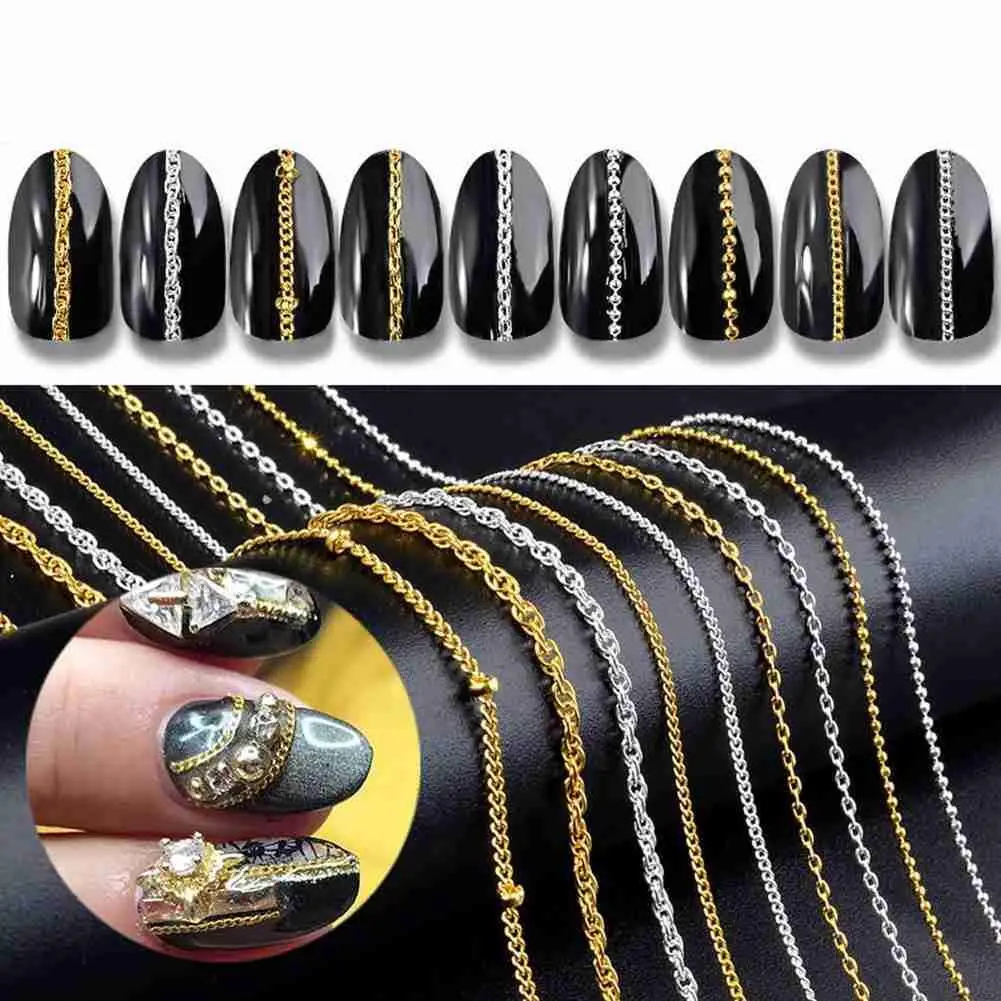 

1 пакет металлическая цепочка модные хрустальные гвоздики украшения для ногтевого дизайна золотые серебряные УФ гель-лаки для маникюра DIY с...