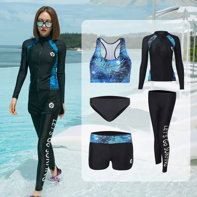 

Womens 5 Piece Rash Guards Set Outfit Tracksuit Workout Cloth Long Sleeve Swimsuit Sun UV Protection Swimwear Bathing Suit Surf