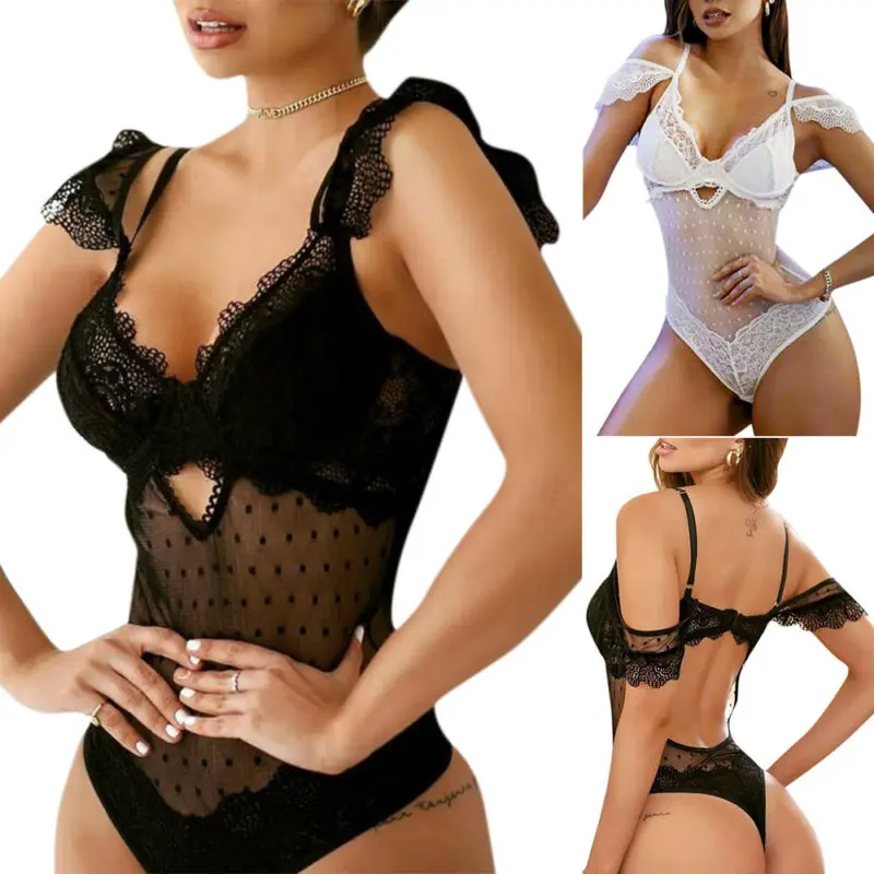 

Women Bodysuit Sexy Lingerie Underwear G-String Thong Sleepwear Sissy Suit Lace