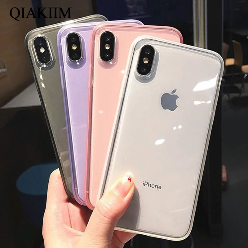 Цветной прозрачный противоударный чехол рамка для iPhone 11 Pro Max XS XR X 6 6S 7 8 Plus