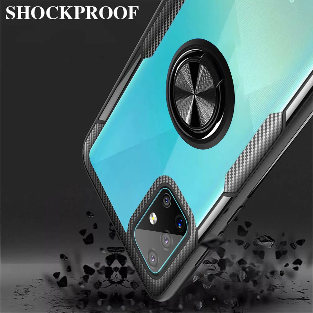 KEYSION Transparent Ring Case For Samsung A51 A71 A70 A50 A30 A01 Shockproof Phone Cover for Galaxy S20 Ultra S10+ Note 10 Lite