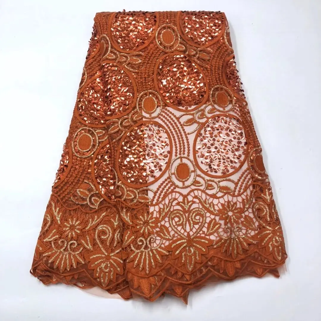 

Burnt Orange French Tulle Lace Fabric Different Colors Available With Sequins Net Embroidery Lace Fabric