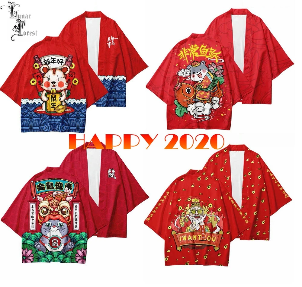 Японское кимоно Haori Yukata с 3D принтом год мыши 2020 для женщин и мужчин модная летняя