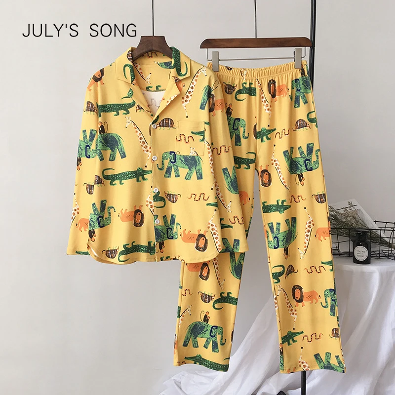Пижама JULY'S SONG Женская, хлопковая, с длинными рукавами и принтом, повседневная, большого размера от AliExpress RU&CIS NEW