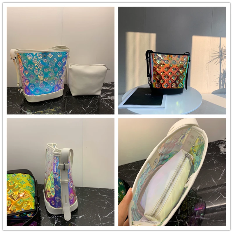 

Transparent Bag Messenger Bucket Bag Female 2020 New Korean Version Shoulder Bag Laser Jelly Bag