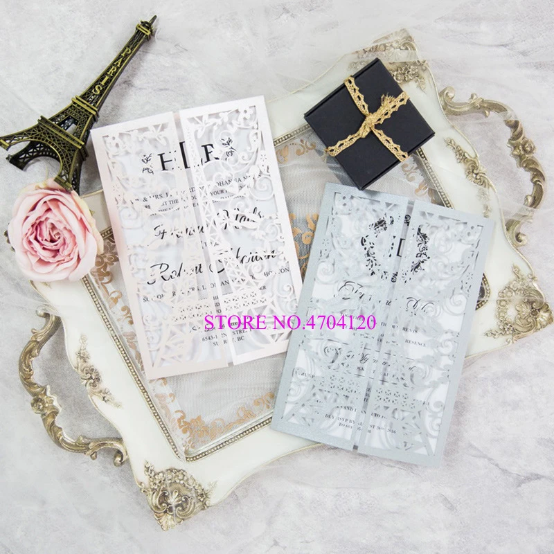 50 шт башня лазерная резка свадебные пригласительные карты карман элегантный