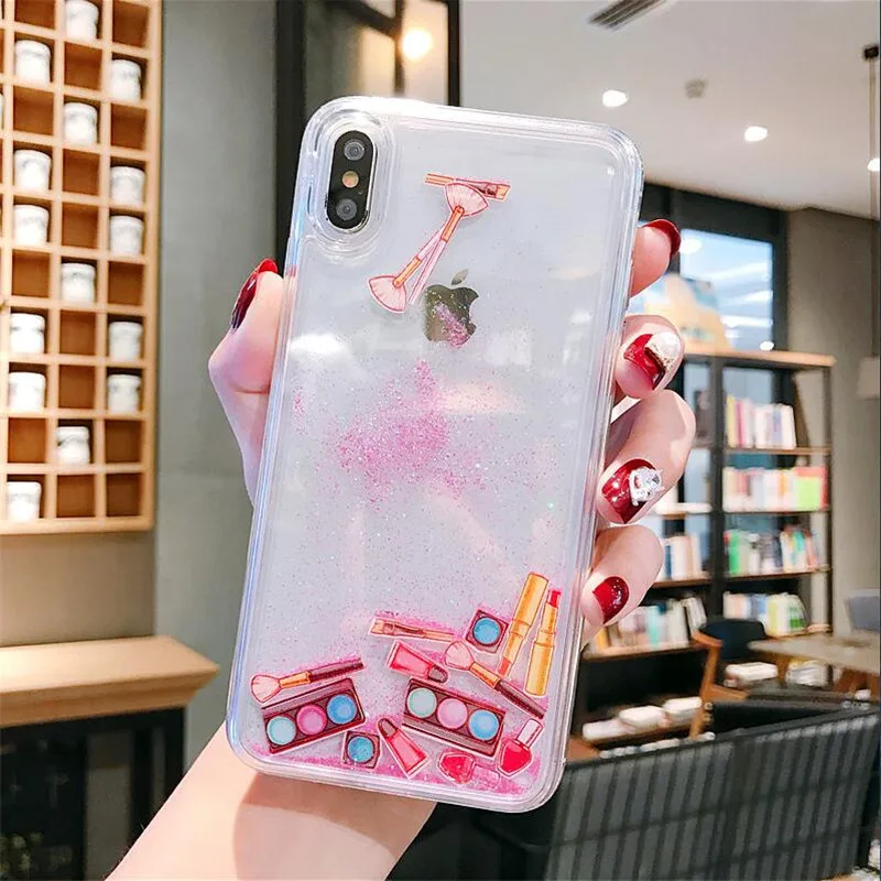 DISCASE - Case For iPhone 7 8 Plus X Xr Xs Max Dynamic Liquid Cases Cover 6 6s Hard PC Capinha Glitter Capa | Мобильные телефоны и