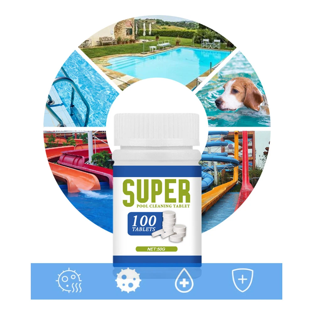 

100pcs Swimming Pool Cleaning Tablets Disinfection Pills Chlorine tablets Instant Effervescent Pipes Cleaning Water Disinfection