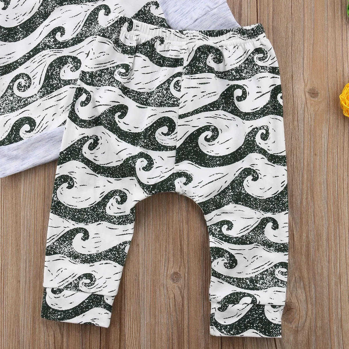 Autumn Long Sleeve Hooded Tops Pants Outfits Wave Cotton Boy Clothing 0-24M 2pcs Newborn Baby Boys Clothes Set |