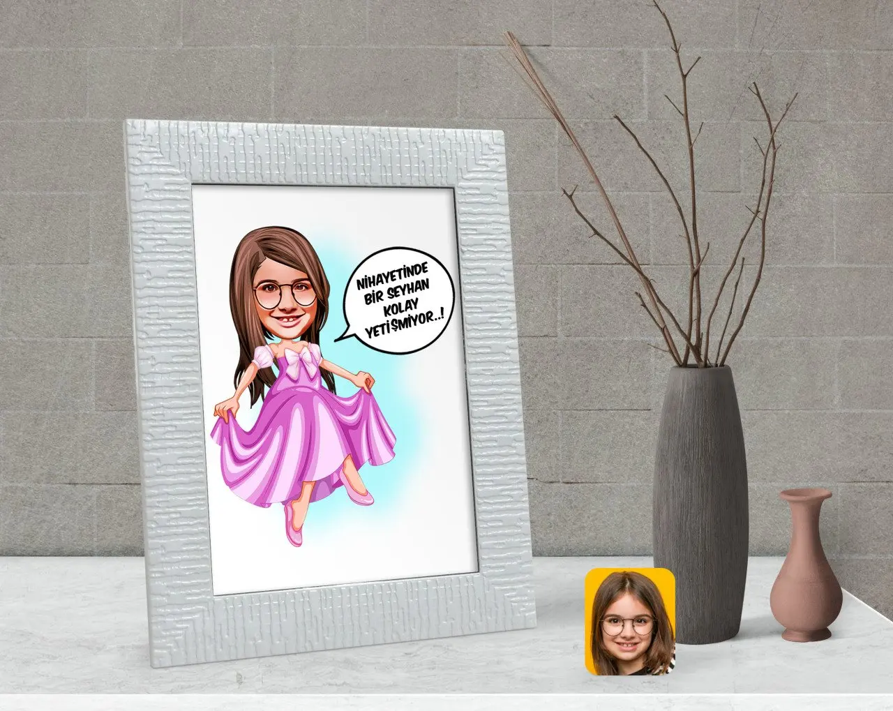 

Персонализированный женский ребенок, легко растущий карикатура, декоративный Çerçeve-4