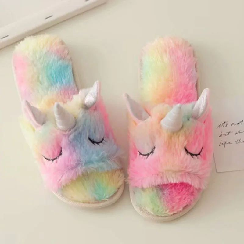 

Sweet Unicorn Baby Girls Shoes Plush Cute Cotton Slippers Autumn Winter Women Home Non-slip Warm Girls Shoes Slippers Set