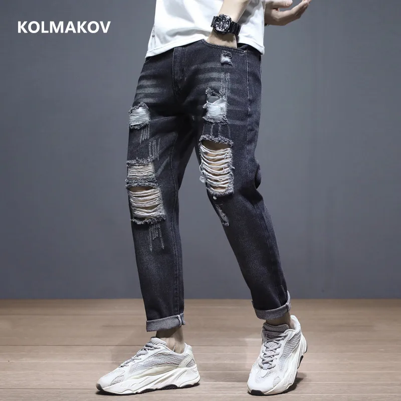 

2021 new arrival high quality casual slim fit elastic jeans men ,Destroyed Hole men's skinny jeans men size 27-36 Z601