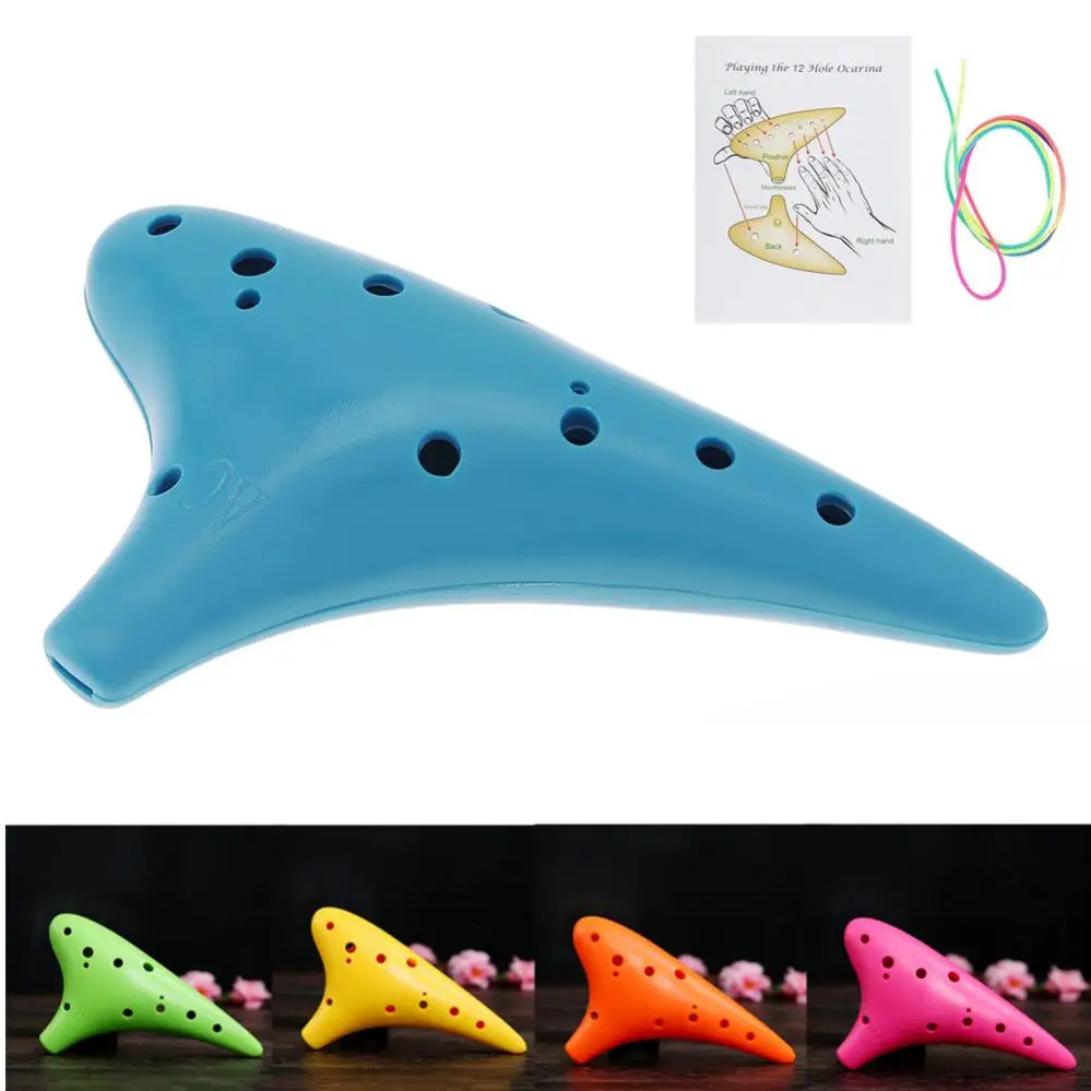 

12 Hole Blue Ocarina Resin Plastic Alto C Tone Mini Ocarina Flute Musical Woodwind Instrument with Neck Strap Cord for Beginners