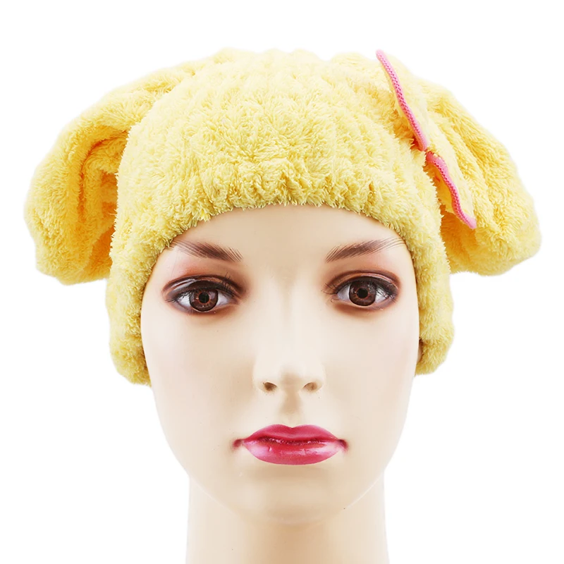 

HOT Microfiber Solid Quickly Dry Hair Hat Hair Turban Women Girls Ladies Cap Bathing Drying Towel Head Wrap Hat Cat Ears Pattern