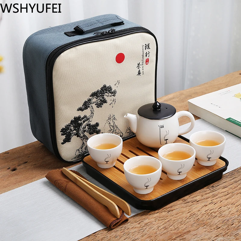 

WSHYUFEI Chinese style Tea set Travel Ceramic Portable Teaset Handmade teapot tea cup Tea pot Set Customized gifts