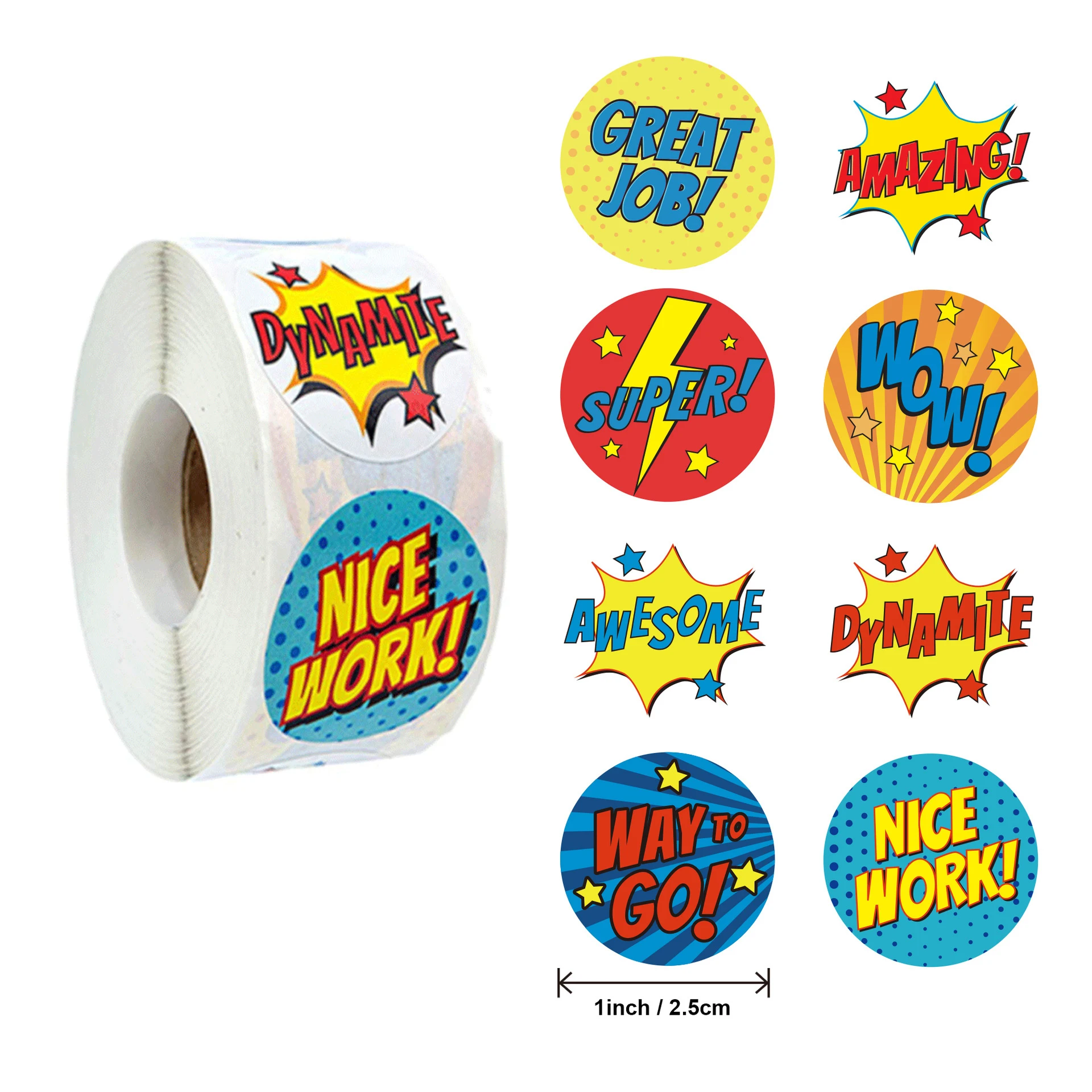 

500pcs/roll Round Reward Stickers Leaves Pattern Cute Cartoon Words Sticker for Kids School Teacher Supplies