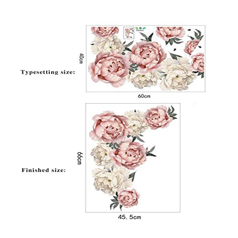 Flower Wall Sticker PVC Romantic Pink Peony Rose Decal Floral for Sofa Background Living Room Bedroom Nursery Decor | Дом и сад