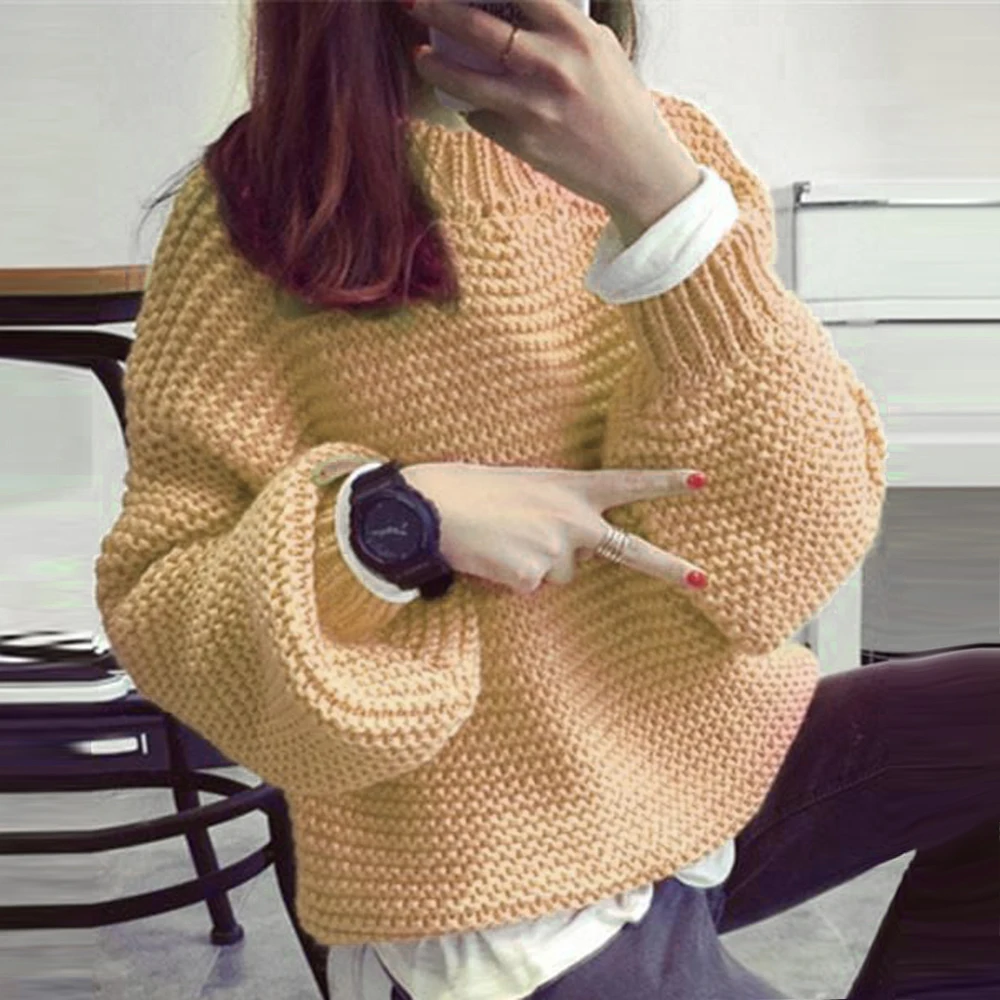 Sweater Women Autumn 2019 Knitted Women's O Neck Long Sleeve Pullover Loose Short Harajuku Slim Female Tops | Женская одежда
