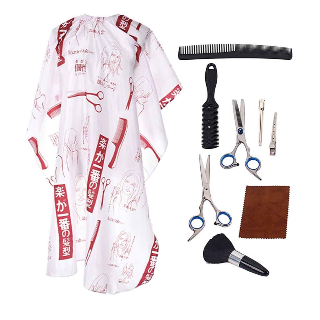 

9Pcs Professional Hair Cutting Thinning Scissors Shears Comb Clips Brush Set Haircutting Capes Gown Barber Scissors Kit