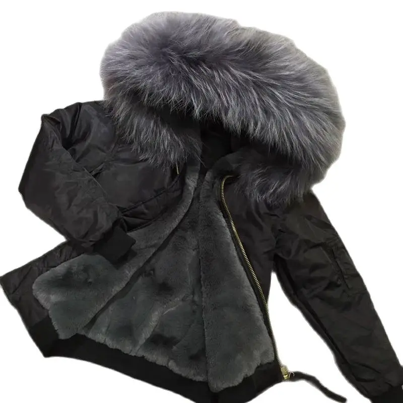 Черная летная куртка бомбер серая меховая подкладка повседневная одежда зимнее