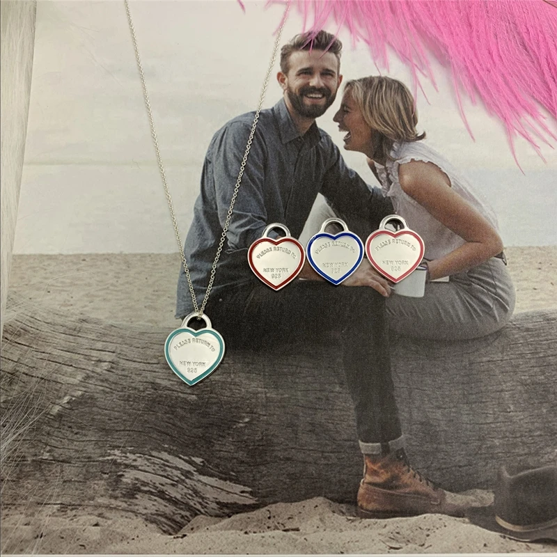 

Women Necklace Heart-shaped Enamel Rim fashion Clavicle chain 925 Sterling silver Luxury brands Jewelry Valentine's Day gift