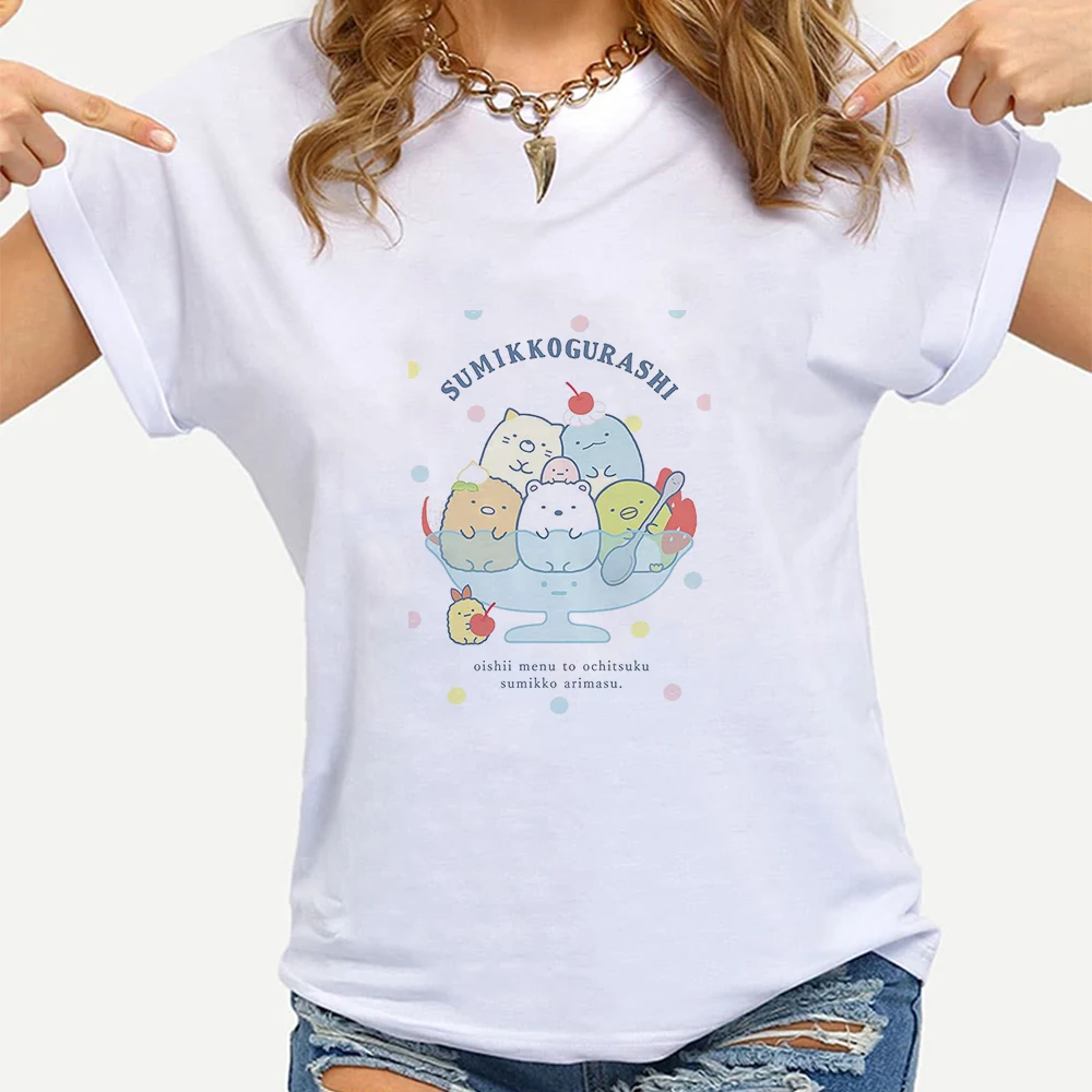 

Kawaii Ice Cream Graphic Women Shirt Cute Little Animal Printed Young Girls Clothes Fashion Streetwear Tops Tee Crewneck