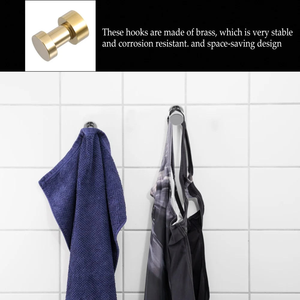 

5pcs Wall Hooks Brass Towel Hooks Strong Adhesive Hooks for Bathroom Cabinet