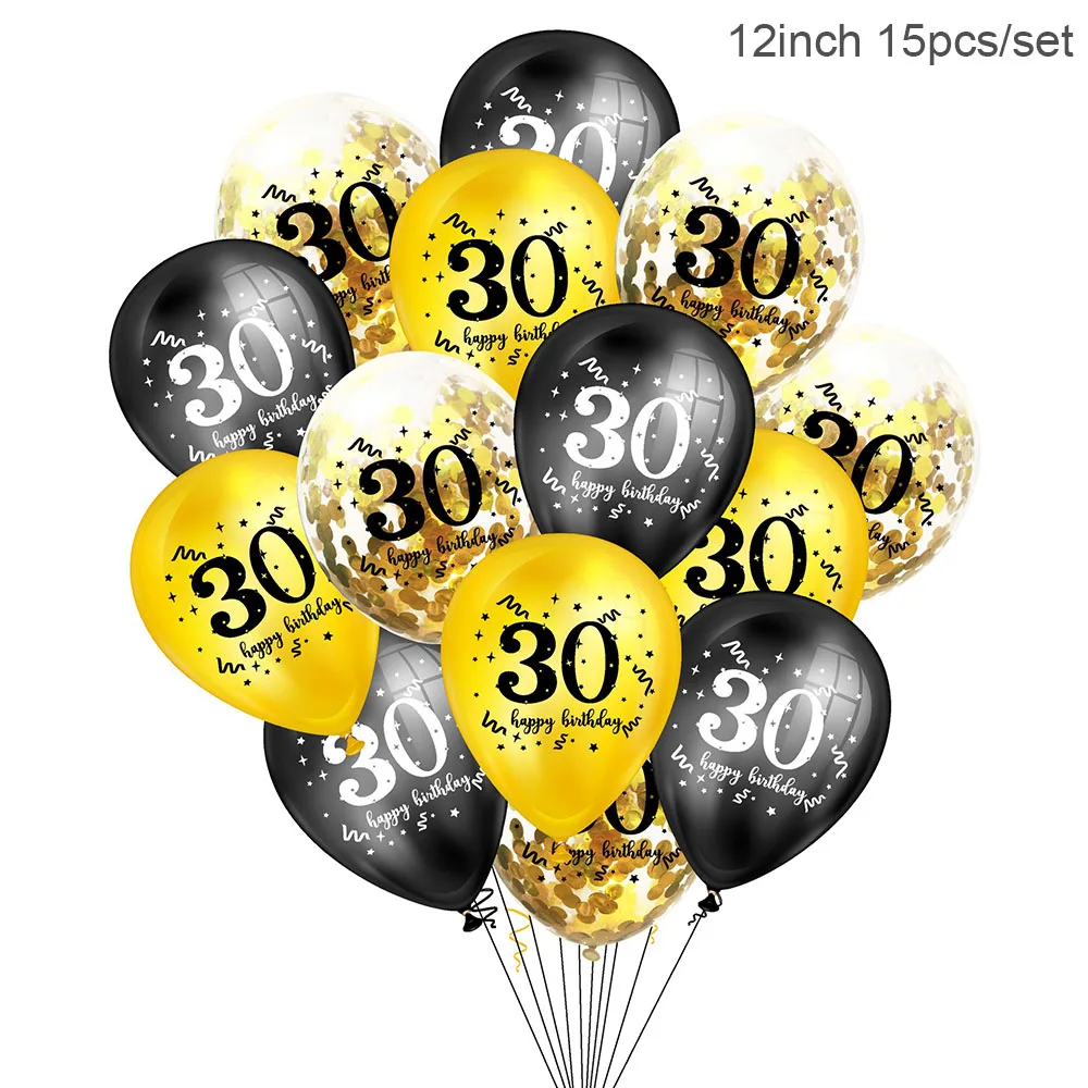 Gold Black 30th Birthday Balloons Air Confetti Baloon Photobooth Props Men Women Happy Birthday Party Decorations Adult 30 Years images - 6