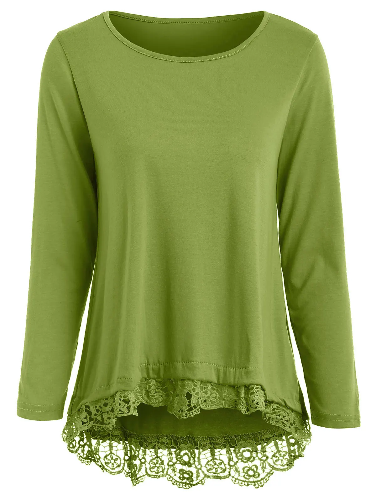 Розовая галл Стильная однотонная Кружевная футболка с длинными рукавами Женская