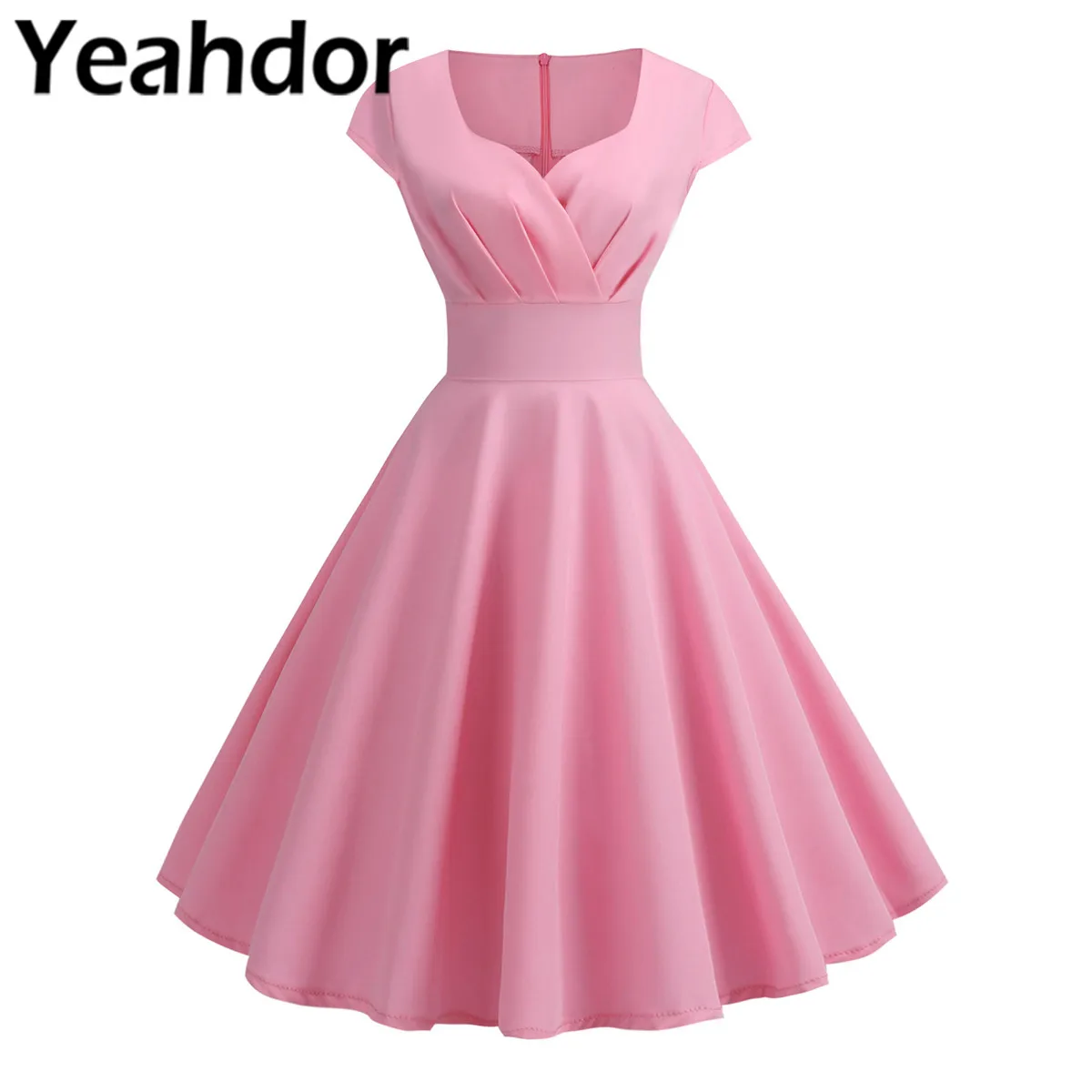 

Pink Summer Dress Women V Neck Big Swing Vintage Dress Bridesmaid Evening Gown Robe Femme Elegant Retro Pin Up Party Dresses