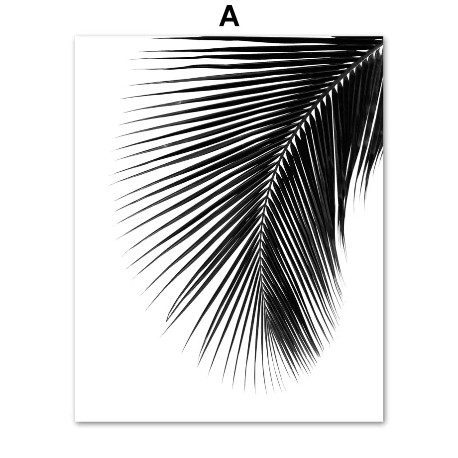 Плакаты и принты в скандинавском стиле с черными белыми пальмовыми листьями