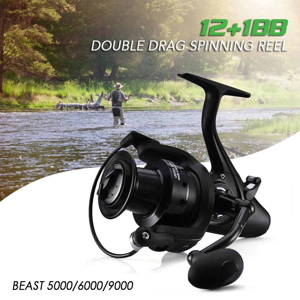 

12+1 BB Spinning Reel with Front and Rear Double Drag Carp Fishing Reel Left Right Interchangeable for Saltwater Freshwater