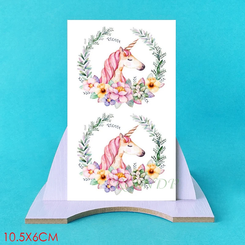 Временная водонепроницаемая наклейка для татуировки с единорогом, цветами и искусством. Фальшивые татуировки для детей, мужчин, женщин и девочек.