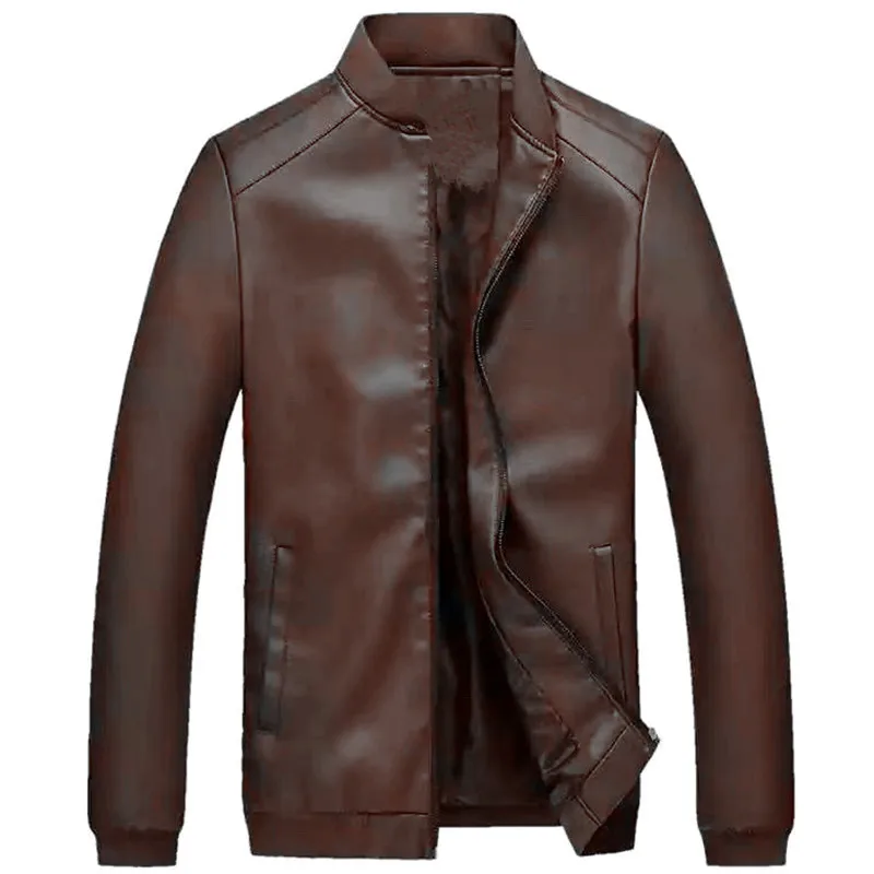 

Men's Leather Jacket Men's Baseball Collar Slim Warm Leather Jacket Men's Large Size Business Casual Jacket