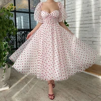 berylove formal prom dress pink polka party dress elegant evening dress with lantern sleeve a line celebrity dress ankle length