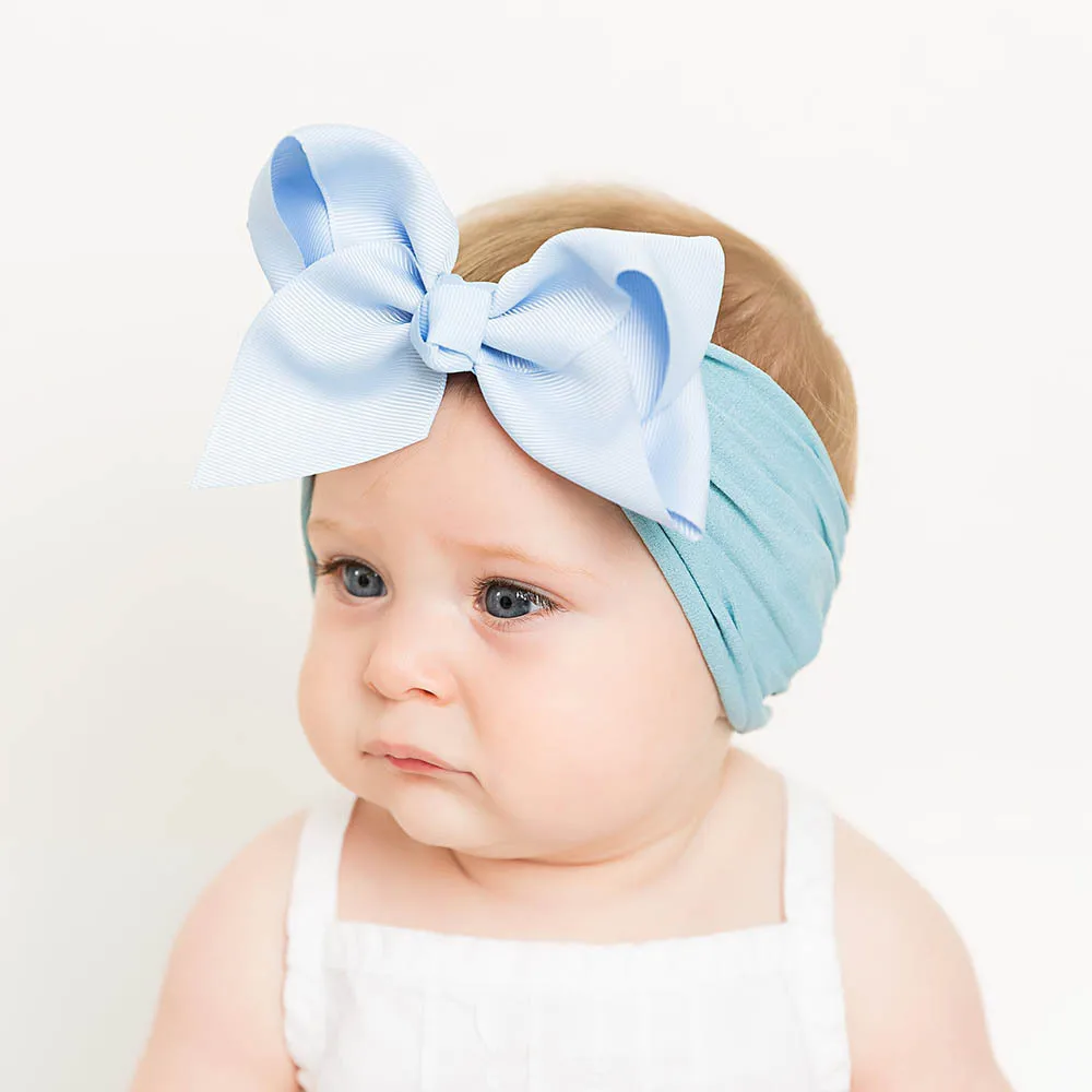 Newborn Ribbon Bow with Nylon headband Soft Girls Headwrap Enfant Bunny head wraps Infant Top knot headbands Bebes Hair bows | Мать и